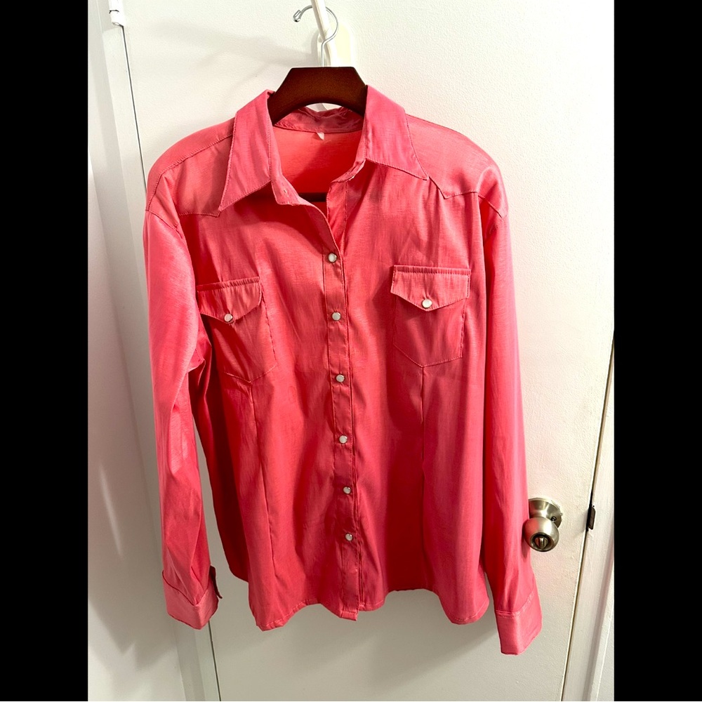 Shiny Pink taffeta cowgirl western pearl snap shirt XXL